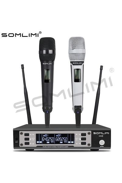 Choice Black White-EU plug SOMLIMI EW135G4 UHF Dual Channels Profession Wireless Microphone System Stage Pe