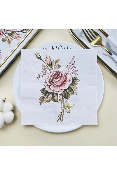 Choice 20 قطعة منديل مطبوع لتزيين طاولات حفلات الزفاف في الفنادق والمطاعم والمقاهي الغربية ومنديل فم وردي عتيق