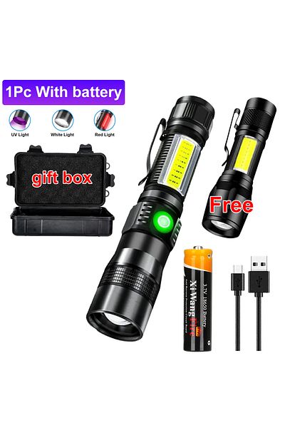 Heinast ZOOM black Popular Set 3in1 LED Flashlight with COB Sidelight Rechargeable Magnetic Torch Zoom Water