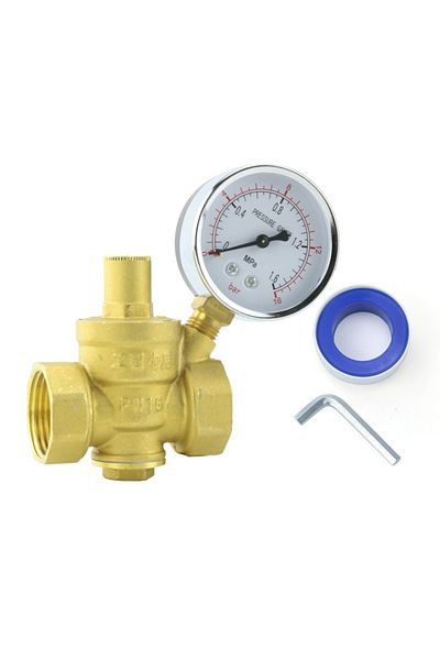 HOENYZY 1/2" 1/2" 3/4" 16bar Brass Water Pressure Regulator Reducer DN15 DN20 With Gauge Meter for Hydraulic