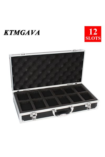 Choice 12 slots black 10/12/18 Grid Aluminum Alloy Black Watch Storage Box Jewelry Collection Box Portable