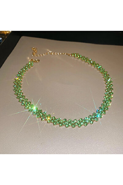 Choice green FYUAN Fashion Red Green Blue Colourful Rhinestone Choker Necklaces for Women Geometric Crystal