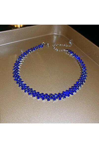 Choice Dark blue FYUAN Fashion Red Green Blue Colourful Rhinestone Choker Necklaces for Women Geometric Cry