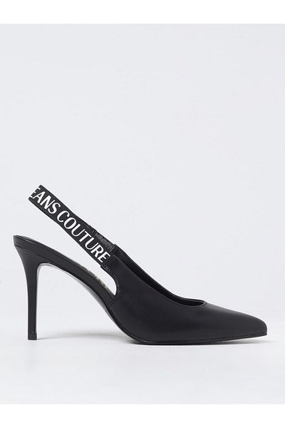 Versace Women's Logo Printed Flexible Strap Smooth Leather High Black Classic Heeled Shoes 78Va3S52Zps62