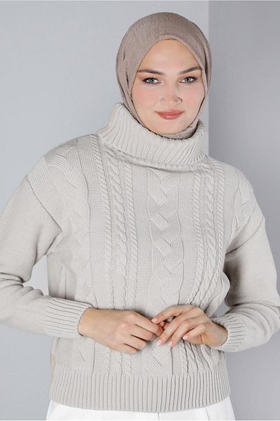 Alvina Pulover tricotat cu guler rotit cu detalii - 43134