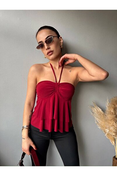 Modayakamoz Bluză cu minge cu detaliu din dantelă pentru femei