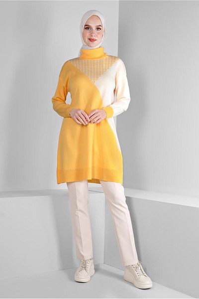 Alvina Knitwear Tunic 43138 - Houndstooth Patterned and Detailed