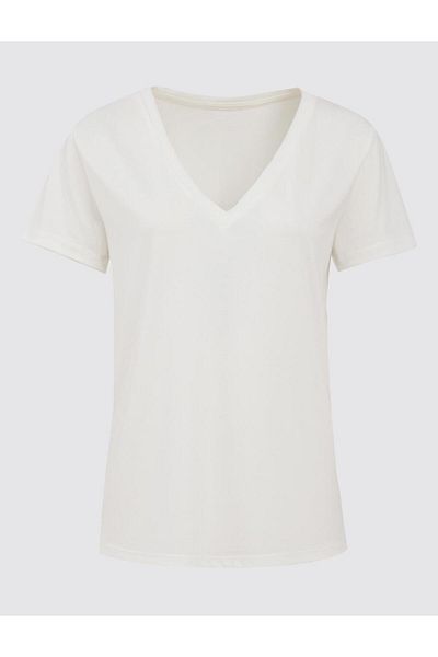 Jimmy Key White V-Neck Short Sleeve Knitted Modal T-Shirt