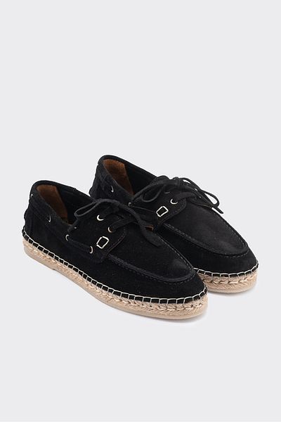 SHOEMARK Mako Black Genuine Leather Suede Women's Espadrille Moccasin