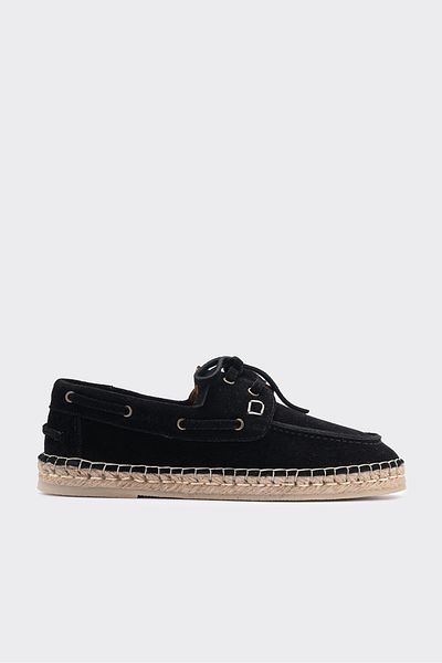 SHOEMARK Mako Black Genuine Leather Suede Women's Espadrille Moccasin