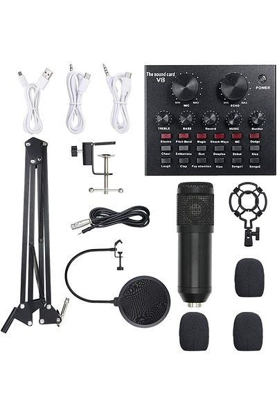 fulina 13-Piece Microphone Kit,MultiFunctional Adjustable Live Sound Card Set,for Recording Broadcasting