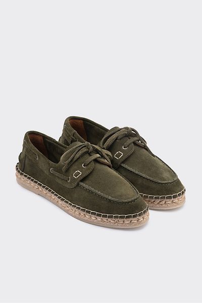 SHOEMARK Mako Khaki Genuine Leather Suede Women's Espadrille Moccasin