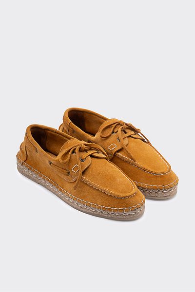 SHOEMARK Mako Mustard Genuine Leather Suede Women's Espadrille Moccasin