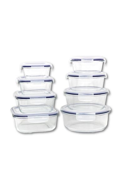 Auroware 8 Pack of Glass Containers with Leak Proof Airtight Lid, BPA Free, Microwave Freezer Safe