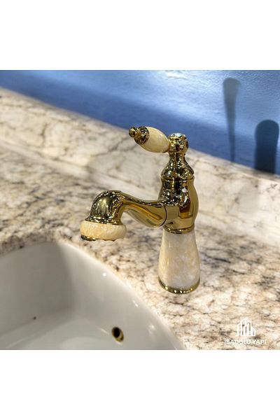 İSAOĞLU YAPI Gold Basin - Honey Wax with Mixer, Marble Design and Extendable Armature Faucet