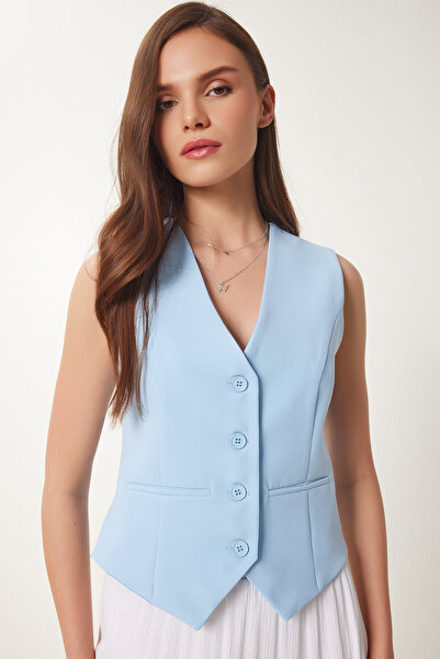 Lovelyİstanbul Body Fitted Crop Woven Vest Sky Blue Lto0003