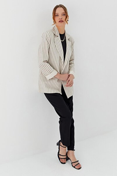 Shopping Shop Striped Linen Blazer - Jacket (Natural)