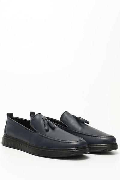 GÖNDERİ(R) Men's Navy Blue Antique Tasseled Genuine Leather Shoes