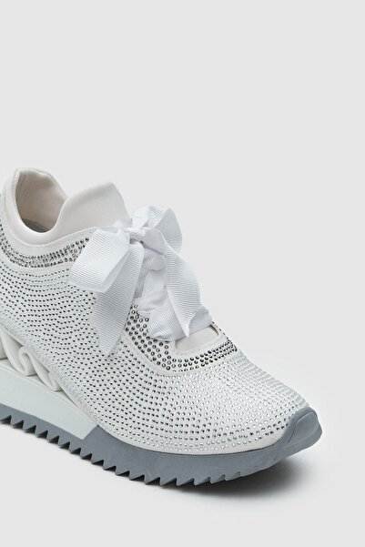 Seniorah White Zenna Suede Women's Sports Shoes - High Sole and Crystal Stone