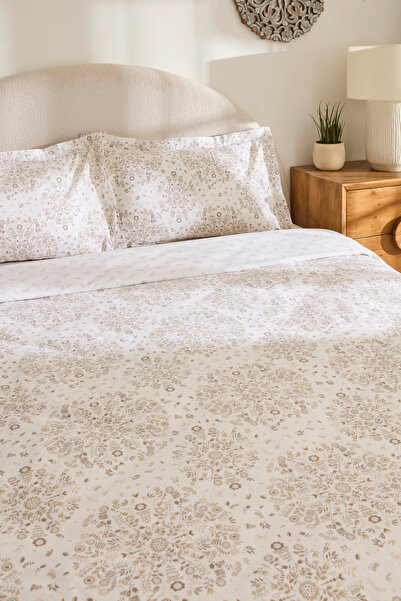 Kaşmir Home Grasy 100% Cotton Double Duvet Cover Set Beige