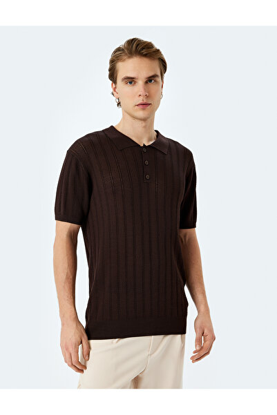 Koton Πλεκτό μπλουζάκι με κοντό μανίκι με λεπτομέρεια από βισκόζη με λεπτομέρεια