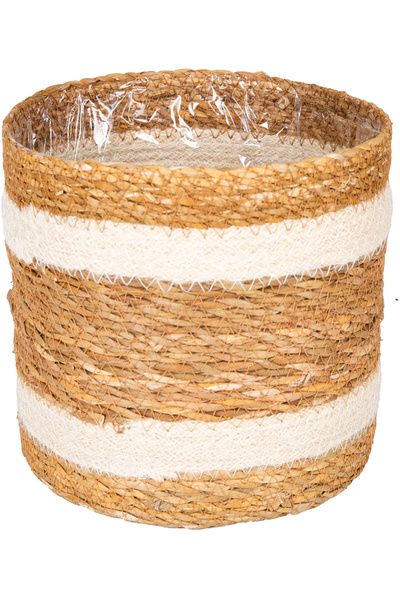 Herdekora Coș din răchită cu dungi albe și interior din nailon natural 21,5x2...