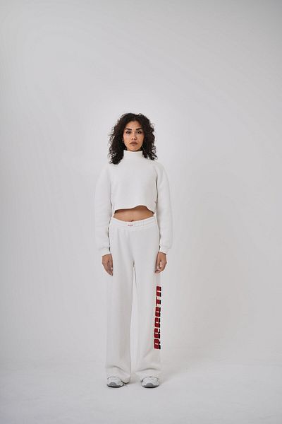 Respire Women's High Waist Tracksuit & Crop Bottom Top Set Ecru