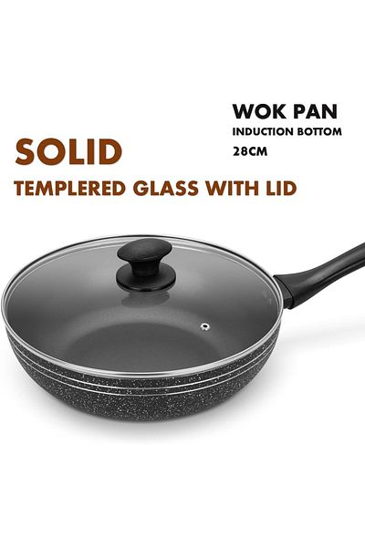 Auroware 9 Pcs Non Stick Cookware Set Induction Bottom Wokpan with Lid Casserole with Lid Frying Pan