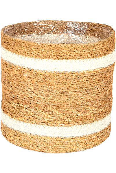 Herdekora Coș din răchită cu dungi albe și interior din nailon natural 26x26 cm.