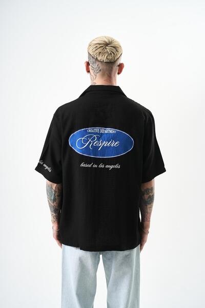 Respire Men's Respire Embroidered Oversize Linen Shirt, Black