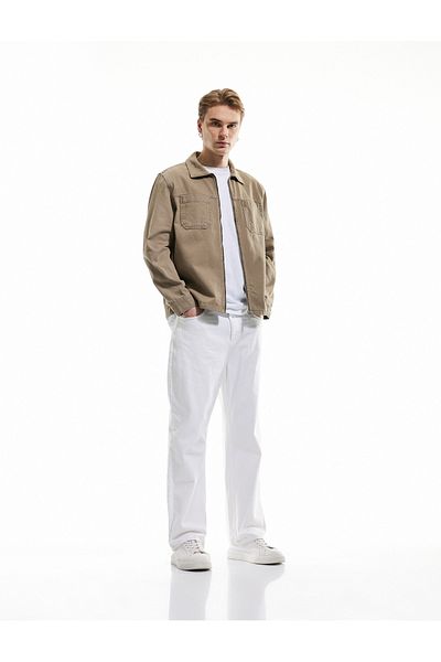 Koton Cotton Long Sleeve Pocket Detailed Gabardine Zippered Seasonal Jacket