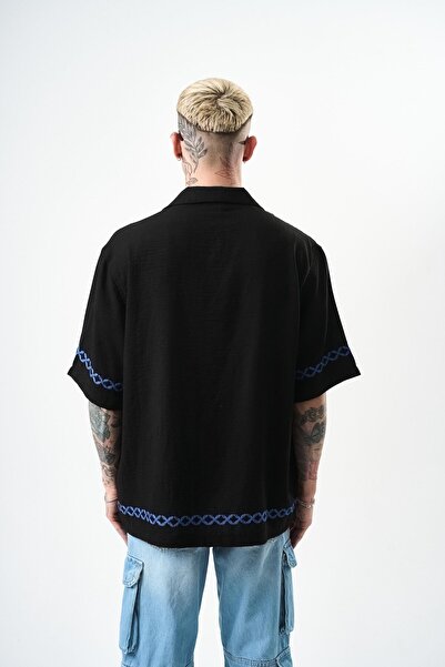 Respire Ανδρικό λινό πουκάμισο Oversize - Μαύρο