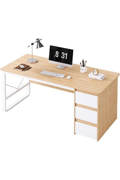 COOYA Home Office Desk, With 3 Drawers, Modern Minimalist Style, 100cm, Suitable for Home Office Bedroom