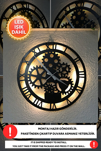 Dekorvin Led Işıklı Mekanik Mutfak Duvar Saati Sessiz Dekoratif Modern Siyah ...