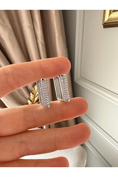 emy by emel luxury silver jewelry أقراط مستطيلة من الفولاذ