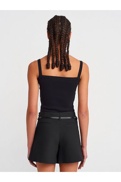 Dilvin 81058 Belted Pleated Shorts Skirt-Black