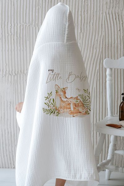 Tuğba Kuğu 4 Layers Muslin Hooded Towel - for Baby - Mom and Baby Deer