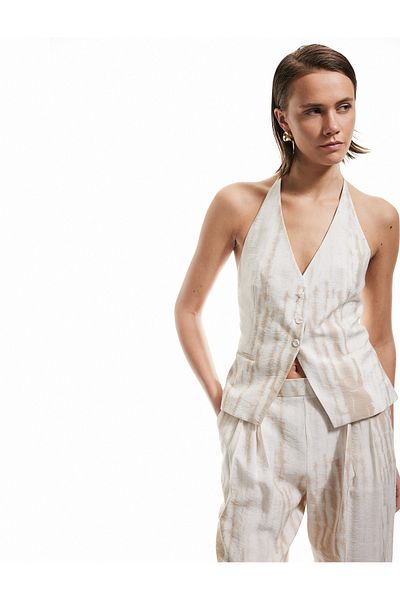 Koton Viscose Fabric Buttoned V-Neck Halter Neck Detailed Patterned Vest
