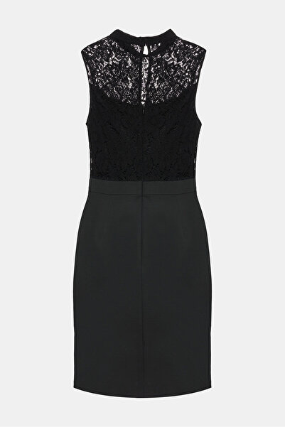 W Collection SİYAH MİNİ DAR KALIP DANTELLİ DİK YAKA ELBİSE