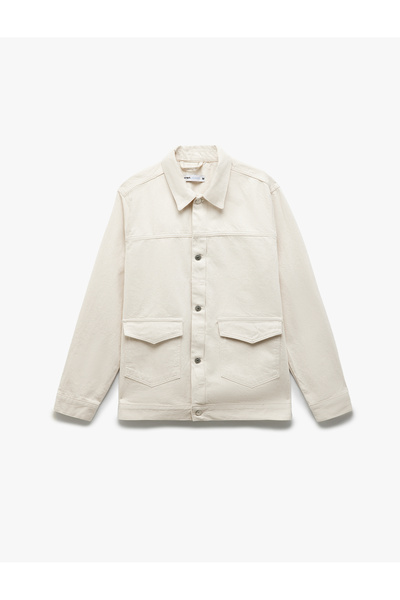 Koton Regular Fit Classic Collar Long Sleeve Denim Shirt Jacket with Flap Pocket Detail