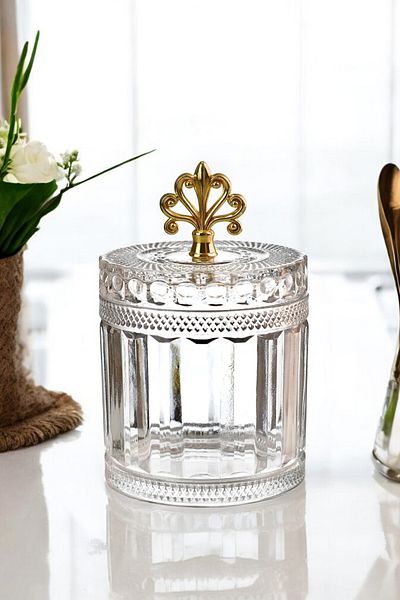 TrendDeco Gold Metal Handled Large Size Glass Jar Spice Jar Pulses Jar 1500ml