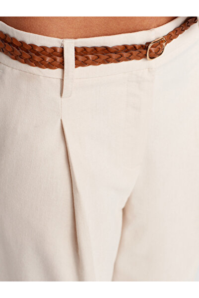 Dilvin 71644 Kemerli Düz Pantolon-Taş