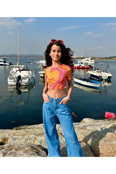 Hilal Akıncı Kids Girl's Short Sleeve Patterned Body Wide Leg Jeans Set of 2