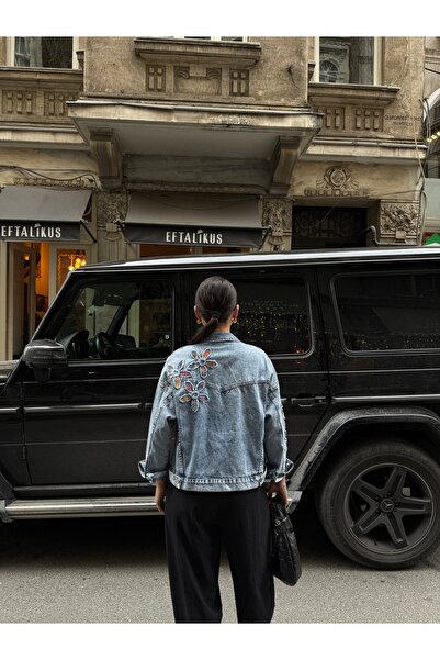 SOLİS MODA Crop kot çeket nakış işlemeli