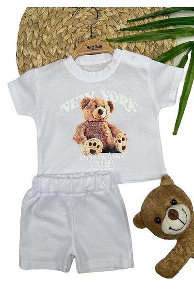 Murat Baby Baby Boy Teddy Bear Patterned New York Summer Shorts Set