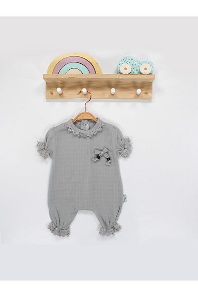 TRENDİMİZBİR Baby Girl Lace Short Sleeve Summer Muslin Jumpsuit