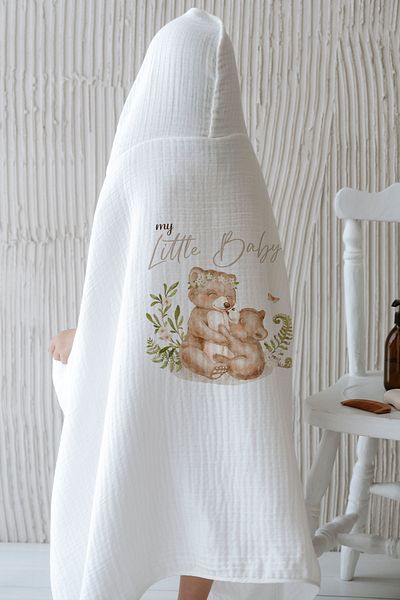 Tuğba Kuğu 4 Layers Muslin Hooded Towel - for Baby - Mom and Baby Bear