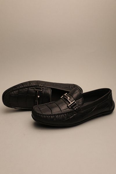 Gondol Loafer clasic pentru bărbați din piele naturală Black Croco 40 ttx.663