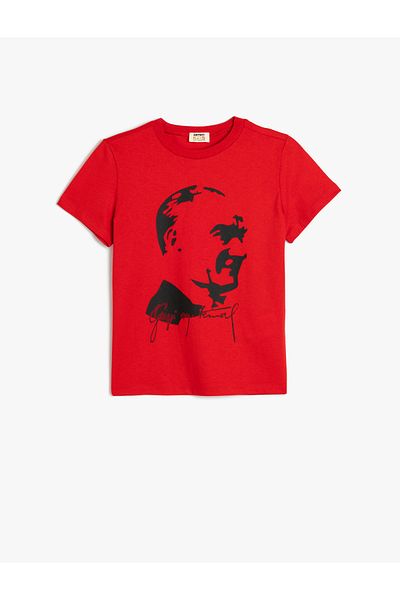 Koton Ataturk Printed Crew Neck Short Sleeve Cotton T-Shirt