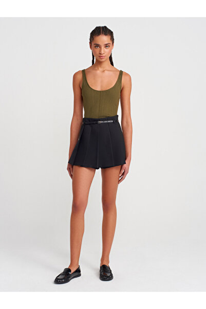 Dilvin Ribbed Fine Textured Knitwear Blouse-Khaki 10747